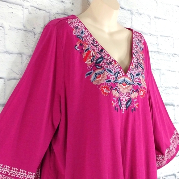 Roaman's Top Pink Floral Embroidered 3/4 Sleeves Sz 1X - Picture 2 of 5